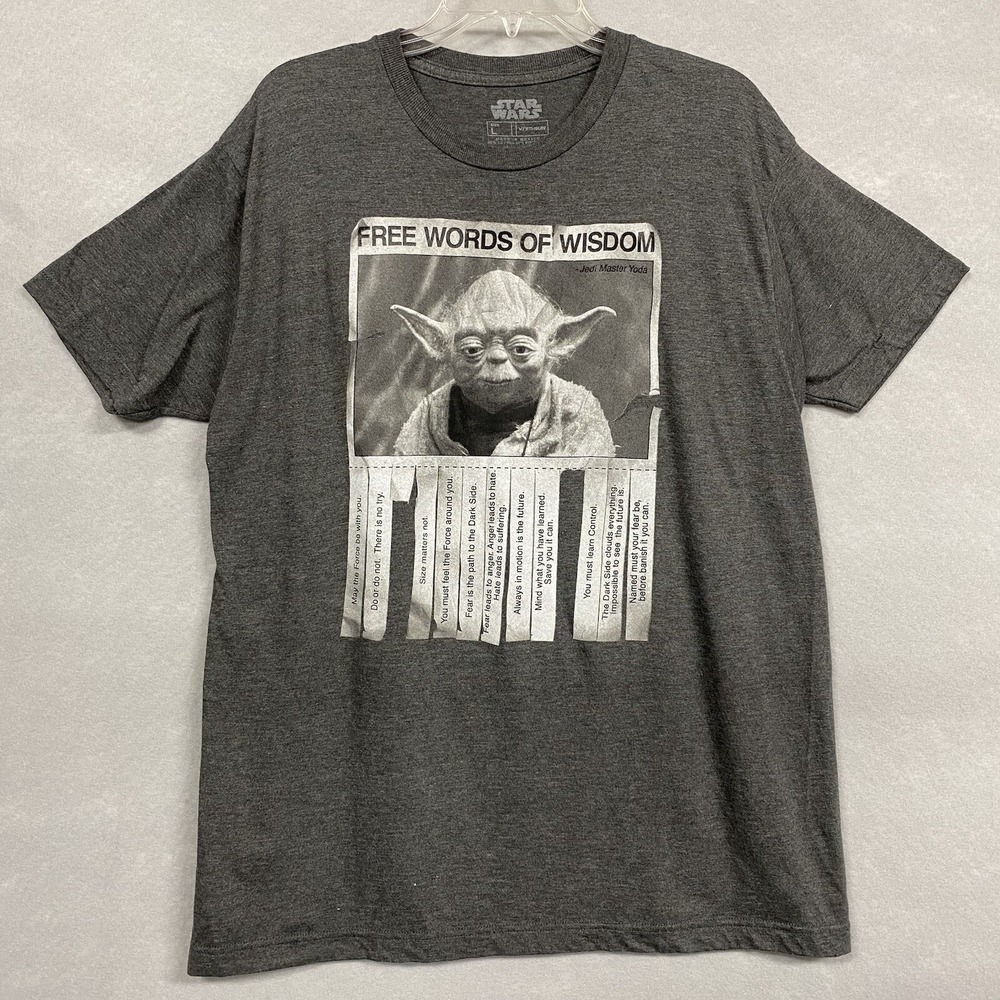 Star Wars Men’s Large T-Shirt Dark Gray Heather Short Sleeve YODA Quotes Cotton